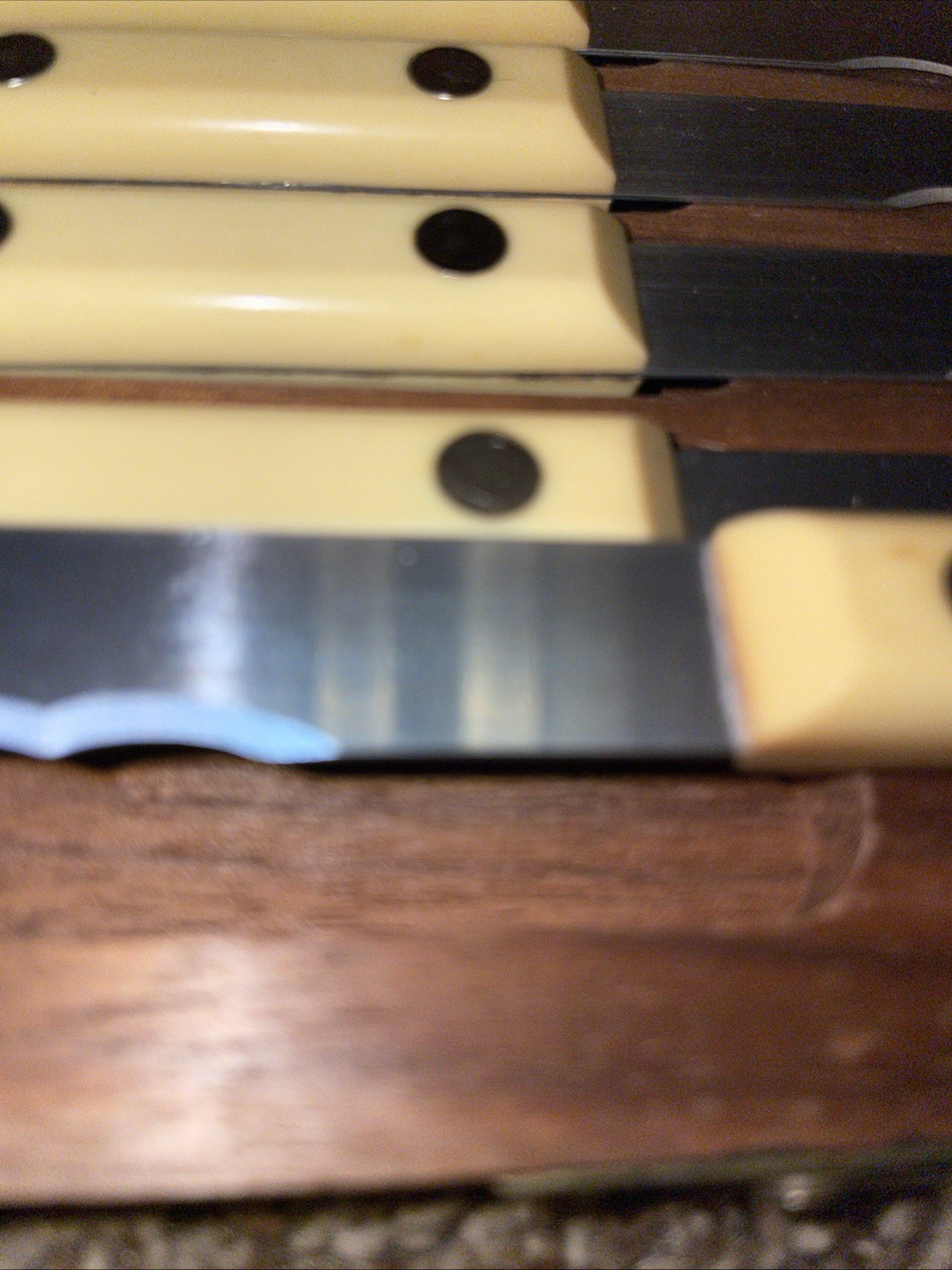 Vtg Simmons Set of 6 Stainless Steak Knives Original Wood Box Bakelite Handles