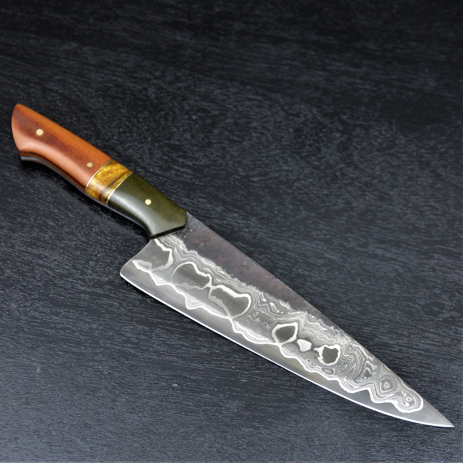 HandForged Gyuto Damascus Chef Knife San Mai , 52100 steel core , G 10 Handle
