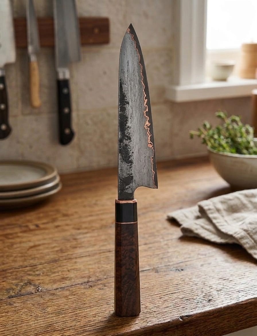 Copper Damascus Chef Knife – Handmade Kitchen Knife – Copper Blade Chef Knife