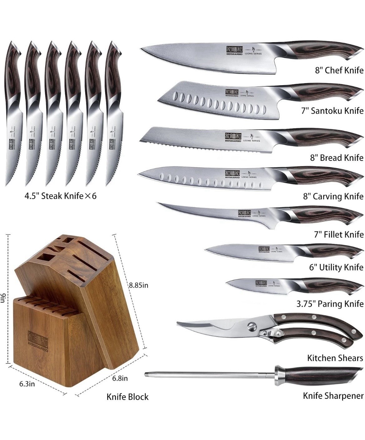 HOSHANHO 16-Piece Kitchen Knife Set Japanese Super Steel Knife Set New In Box