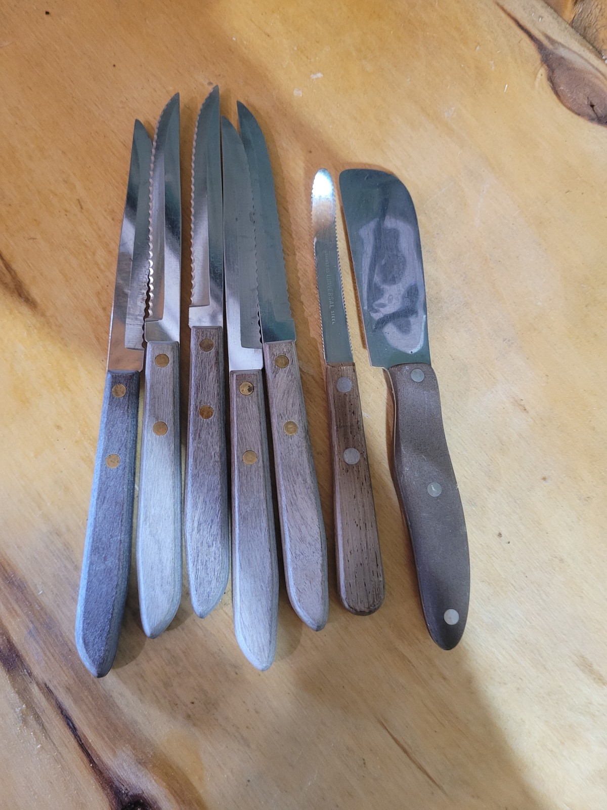 Vintage Wood Handle Kitchen Knife Set – Steak, Utility & Butter (6 Pieces)