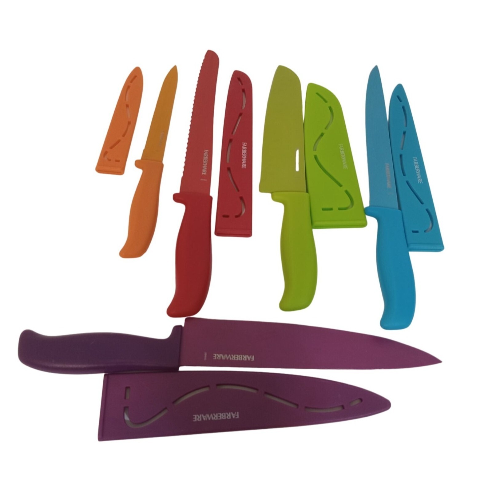 Farberware Cutlery Knife Set 5 Piece Red Orange Green Blue Purple With Sheaths