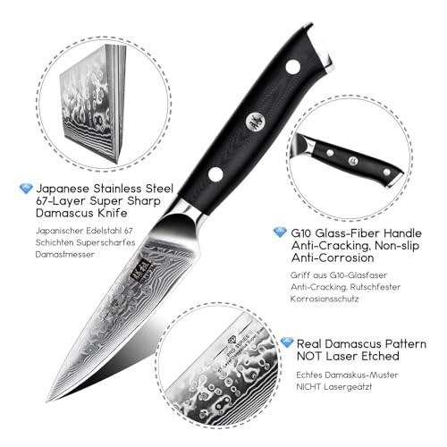SHAN ZU 4 Inch Paring Knife Japanese Steel Damascus Professional Kitchen Knives