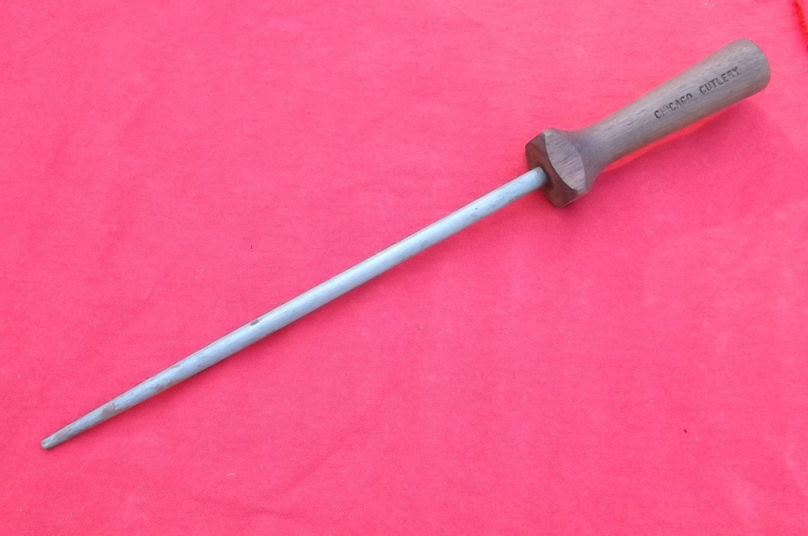 Vintage Chicago Cutlery Sharpening Steel/Honing Rod STAMPED WOOD HANDLE OLDER