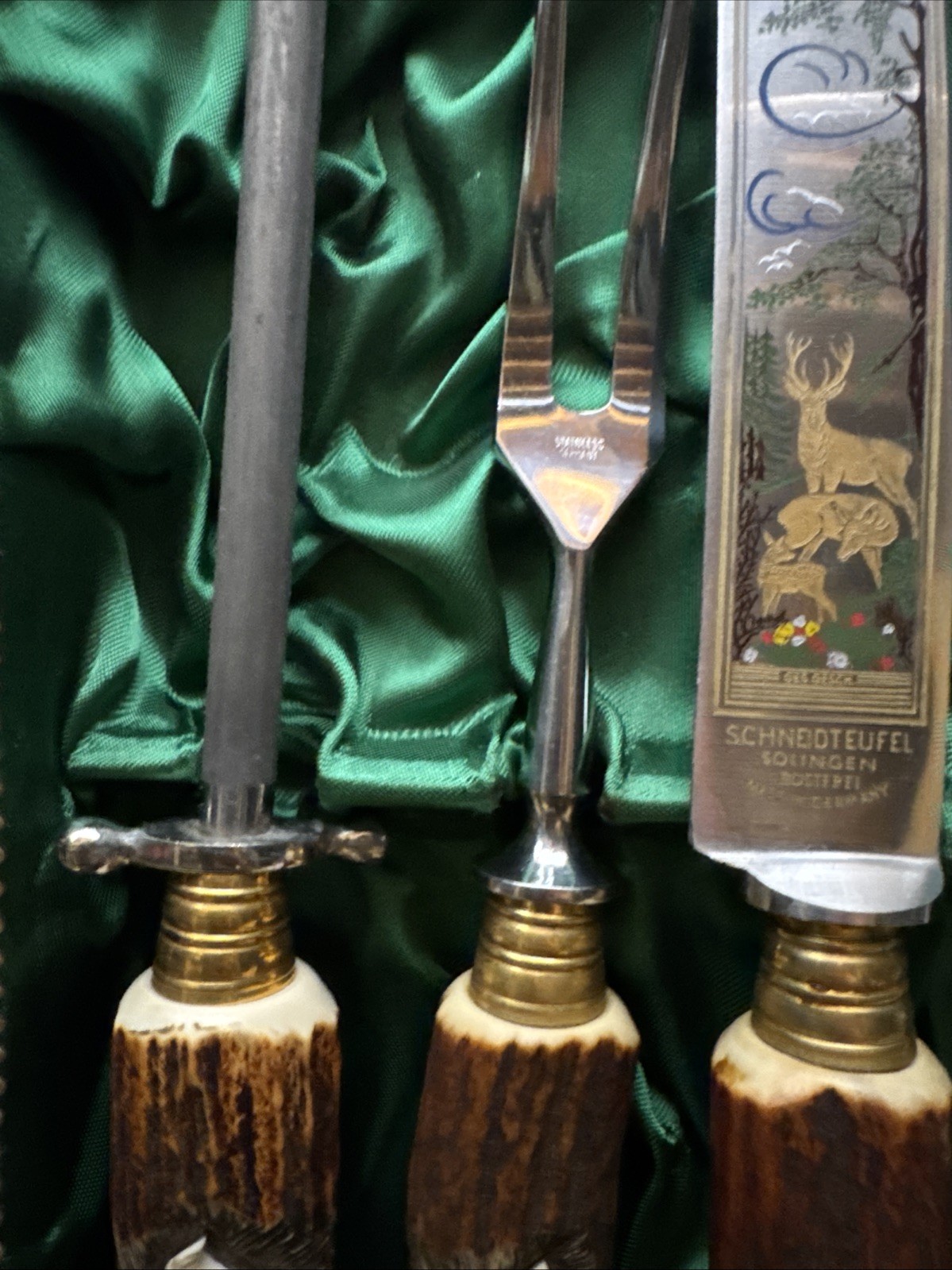 1950’s Walter Williams Solingen Germany Antler Knife Carving Set 5 Piece