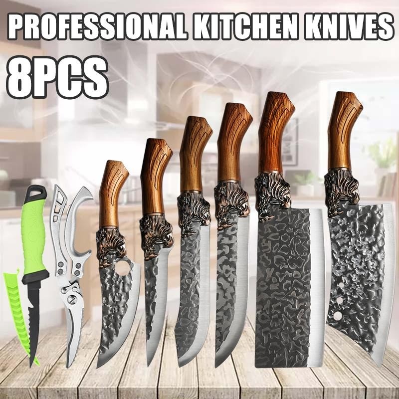 8PCS Stainless Steel Sashimi Boning Knife Set for Men Sharp Utility Knife
