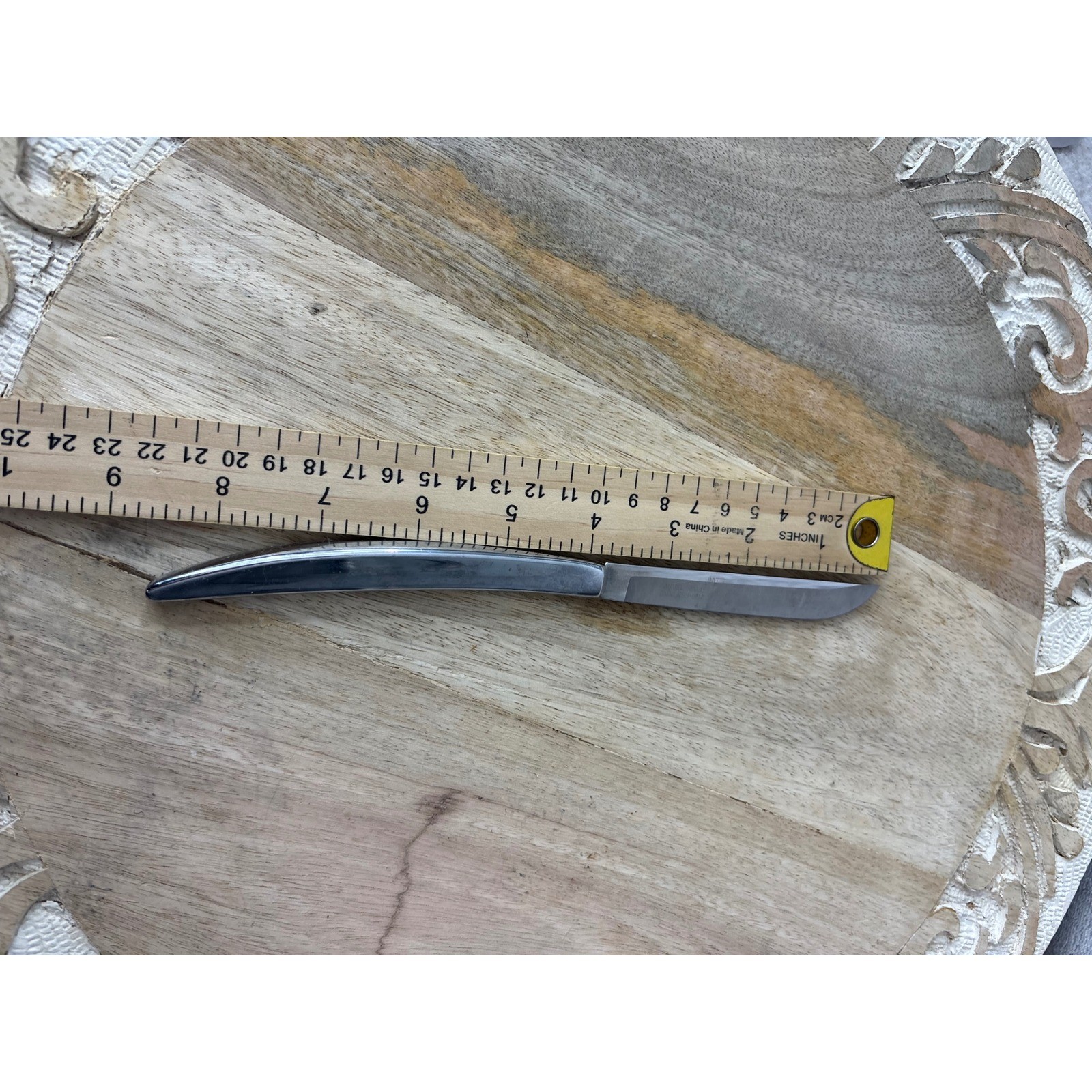 Modernist Stainless Steel Steak Knife Curved Handle Minimalist Silver 9 Inch