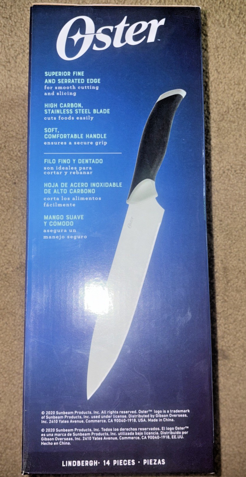 Oster Lingbergh 14 Piece Stainless Steel Cutlery Knife Set w Pine Wood Block