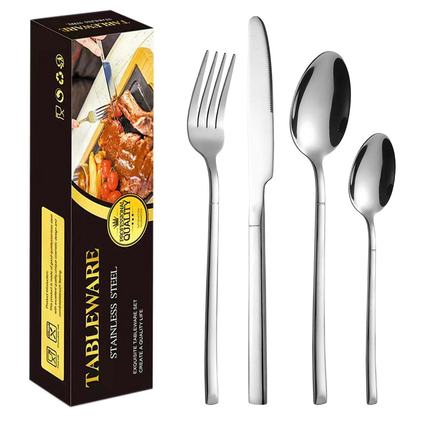 4-Piece Silverware Set, Stainless Steel Mirror-Polished Utensil Set with Stea…