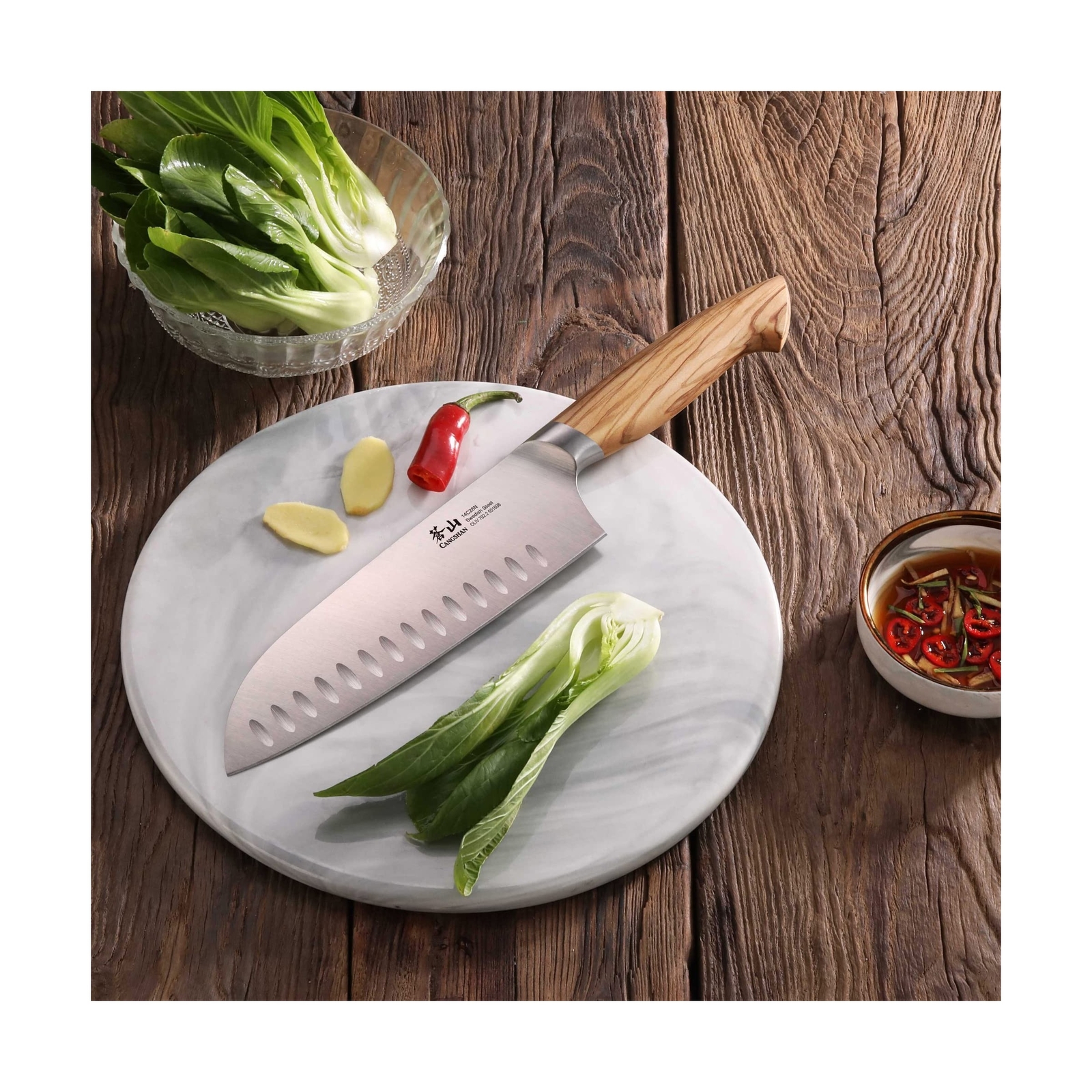 Cangshan OLIV Series 7-Inch Santoku Knife, Forged Swedish 14C28N Steel, 501608