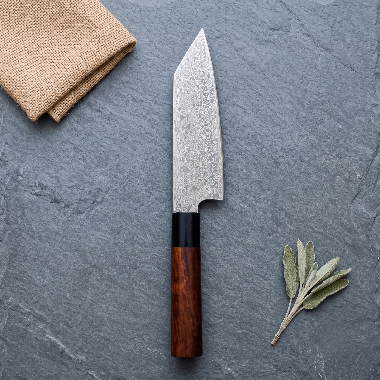 Damascus Steel Kiritsuke Chef Knife 6″ Blade Two-Tone Wood Handle No Sheath