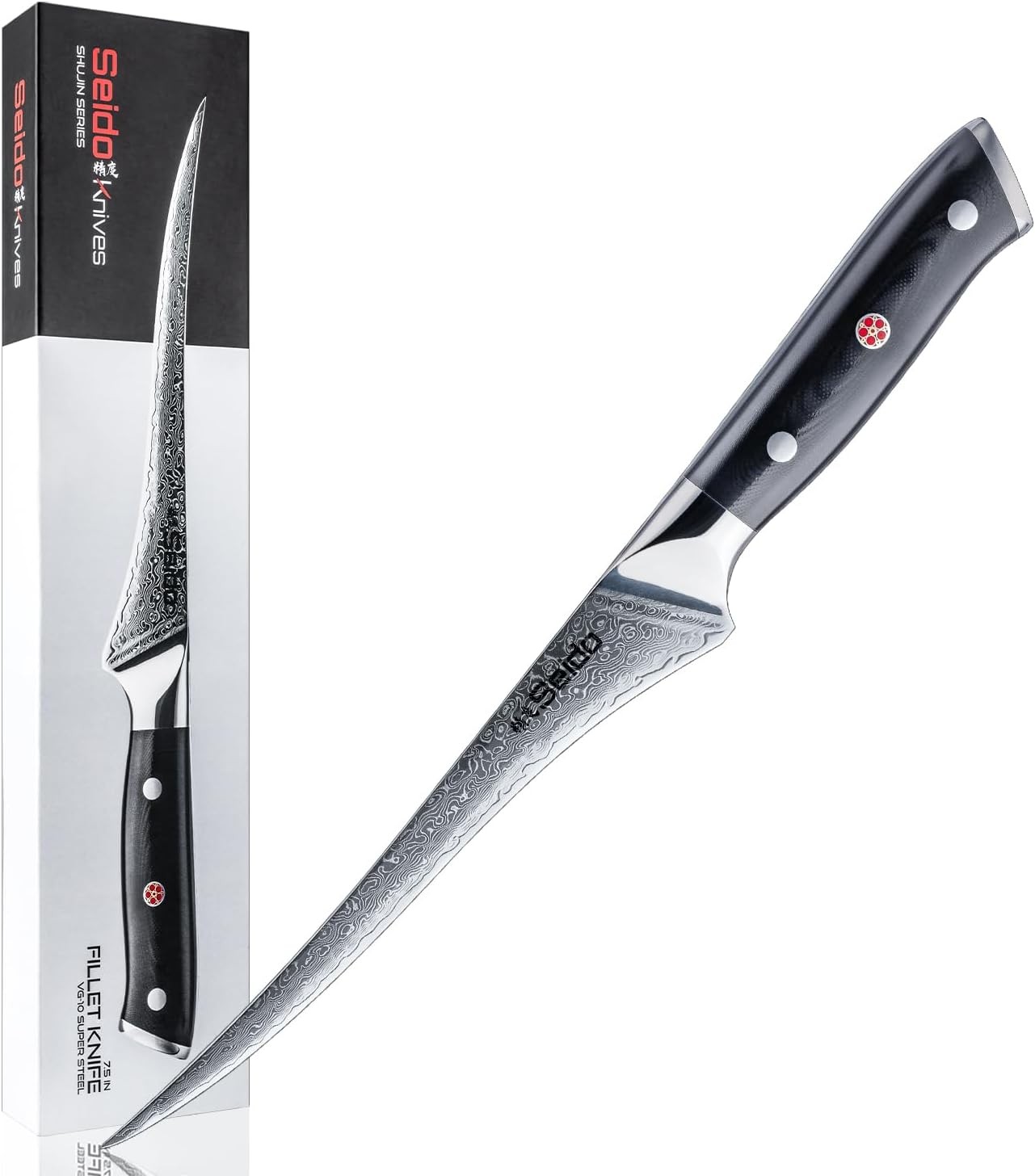 Seido Shujin 7.5 Inch VG-10 Damascus Fillet Boning Knife G10 Handle Flexible