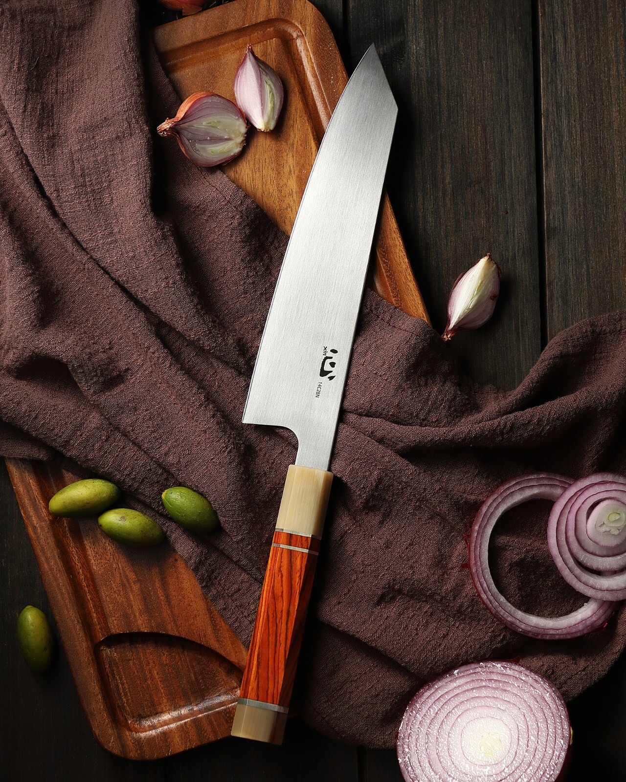 Xin Cutlery Kritsuke Kitchen Knife 8.85 14C28N Steel Blade Buffalo Horn/Rosewood