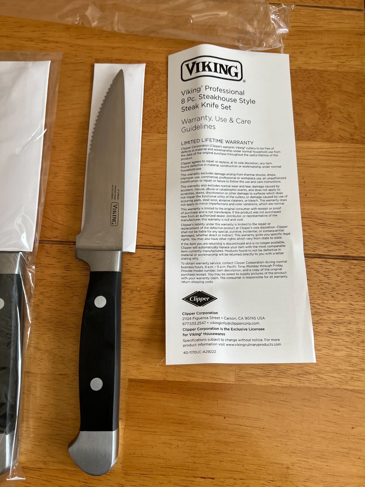 New Viking Steakhouse 8pc German Steel Steak Knife Set, ABS Polymer Handle + Box