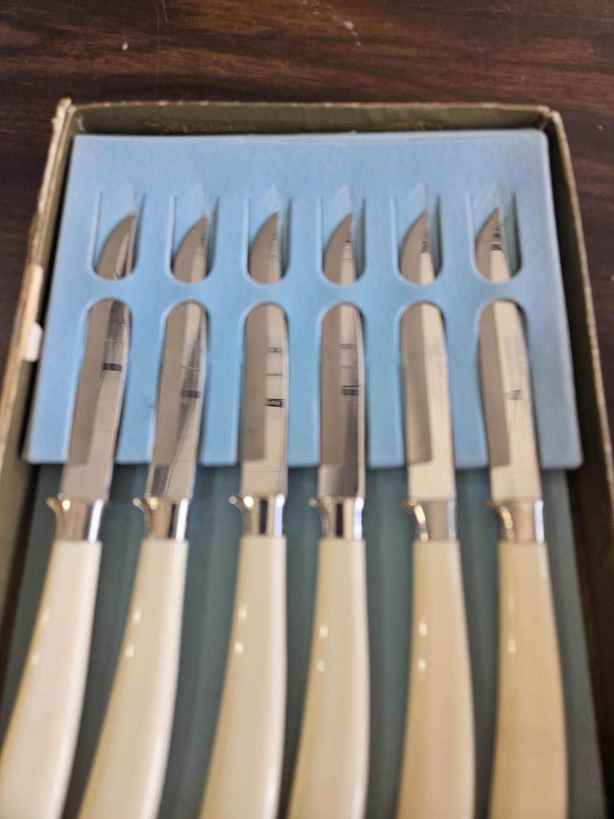 Mirilium Knives Stainless Serrated Steak Knife Ivory Bakelite Vgt Original Box