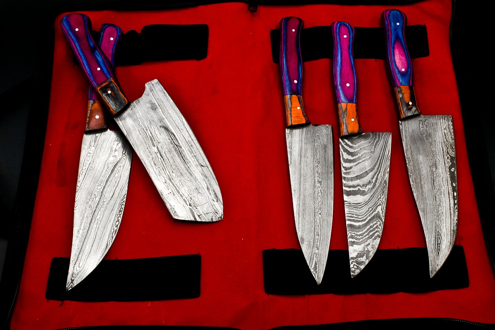 CUSTOM HANDMADE FORGED DAMASCUS STEEL CHEF KNIFE KITCHEN CHEF KNIVES SET