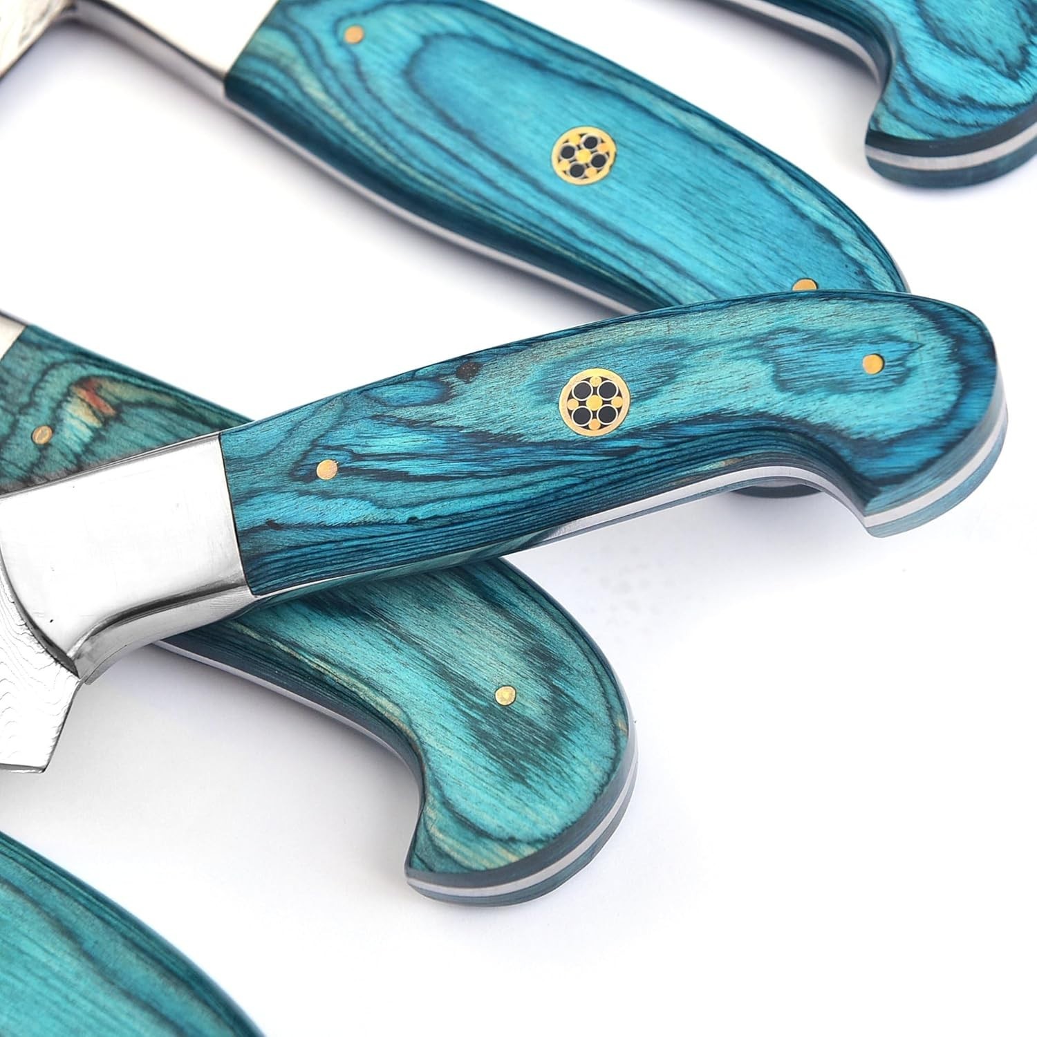 Custom made7 pcs Rust Resistant Damascus Kitchen Knife Set with Leather RollBag