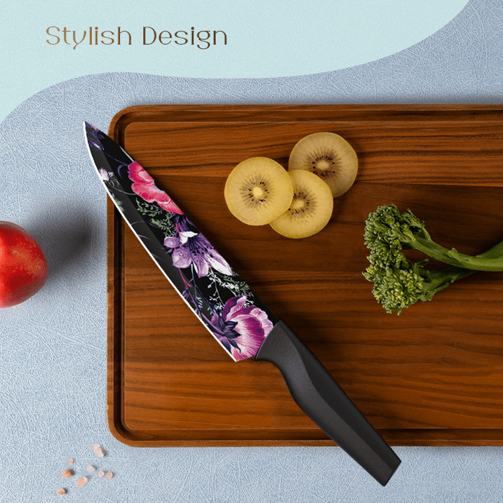 Astercook Knife Set 6 Piece Flower Kitchen Stainless Steel 6 Blade Guards Black