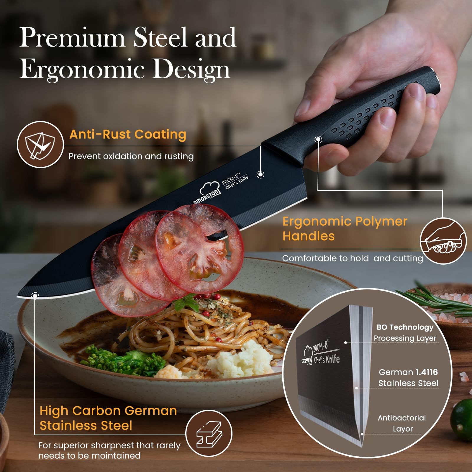 Knife Set, 15 Pieces Kitchen Knife Set with Block Built in Sharpener, Dishwas…
