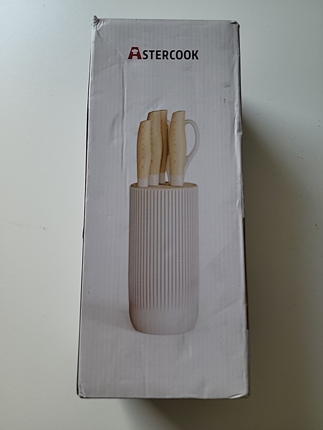 Astercook 6-Piece Kitchen Knife Set with Block Beige Stainless Steel Chef Knives