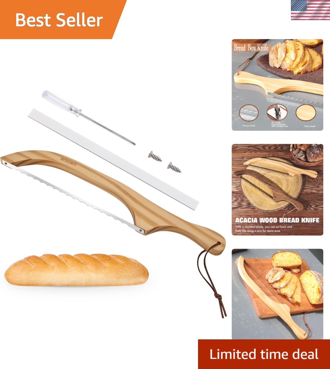 15.7″ Sourdough Serrated Bread Knife with Ergonomic Bow Design & Safety Cover