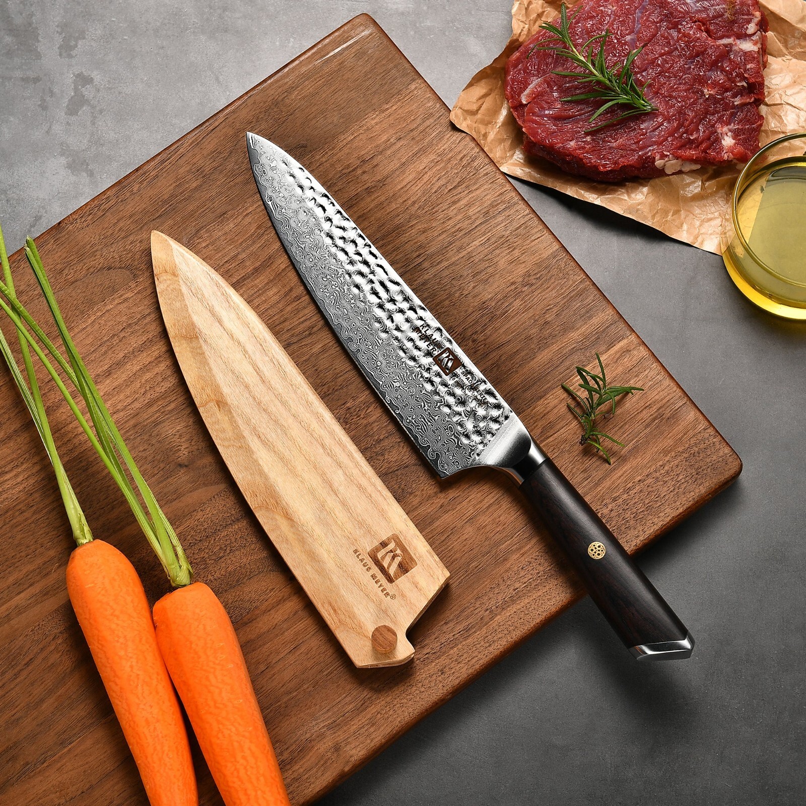 Klaus Meyer Spada Damascus Steel 2 Piece Knife Set with Sapele Wood Box