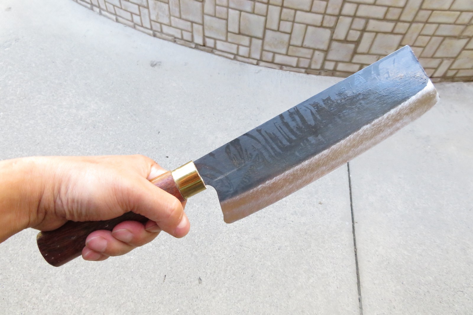 Crude – 8 Inch Japanese Nakiri Chef Knife, Red Handle, Carbon Steel, Sharp !