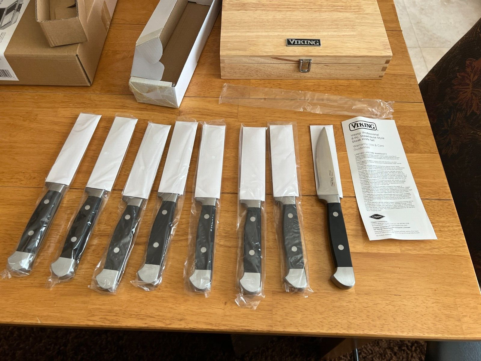 New Viking Steakhouse 8pc German Steel Steak Knife Set, ABS Polymer Handle + Box