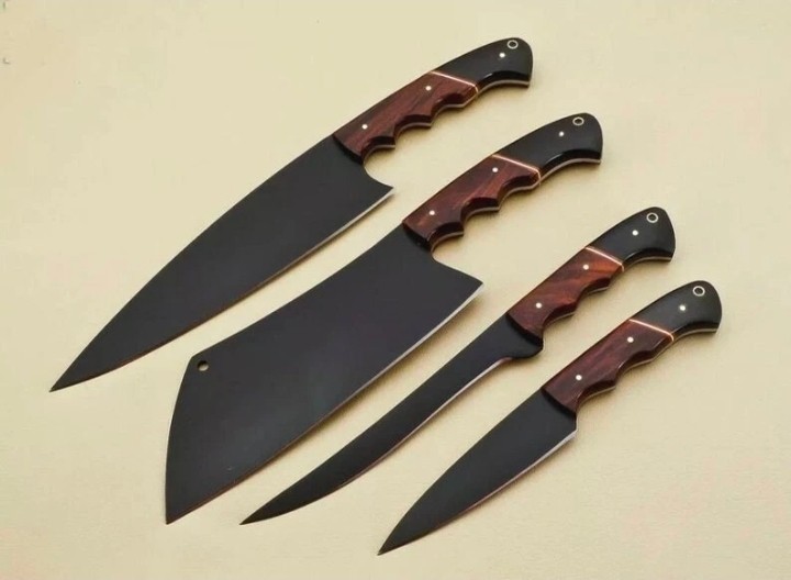 Custom Handmade J2 Steel Kitchen Chef Knife Set with Roll Leather Sheath