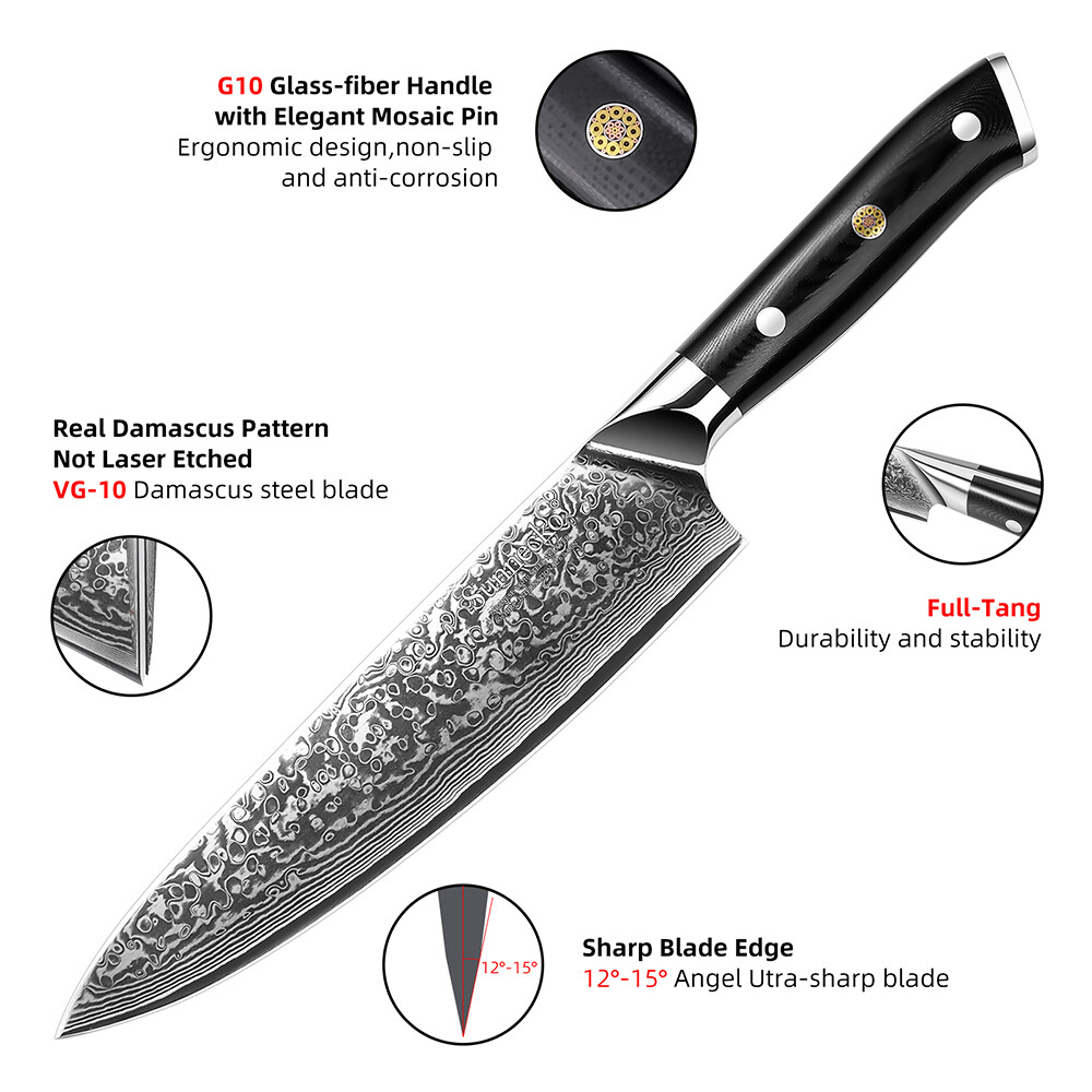 Sunnecko Damascus Chef’s Knives Set 8PCS Precision Kitchen Tools for Cutting