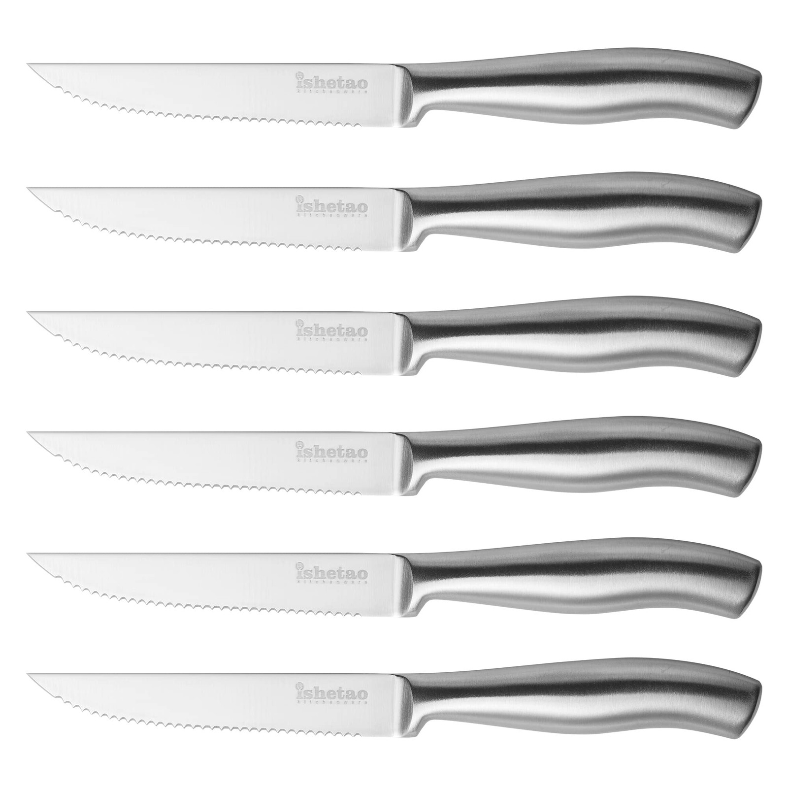isheTao Steak Knife Set of 6, 4.5 inches Dishwasher Safe High Carbon Stainles…