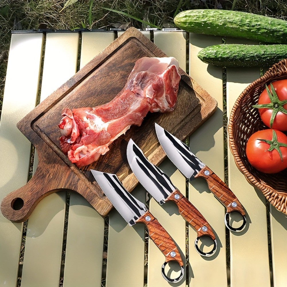 3PCS Stainless Steel Chef Knife Set Professional Butcher Boning Camping Knife