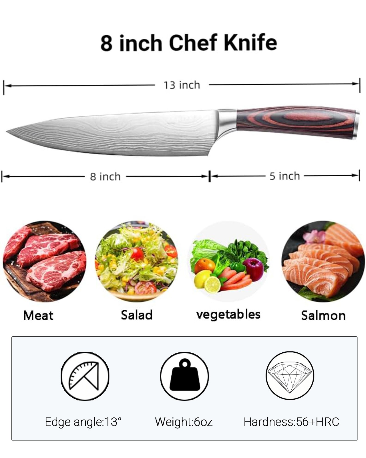 Japanese Chef Knife , 8 Inch Kitchen Knife with Ergonomic Handle 、 Gift Box