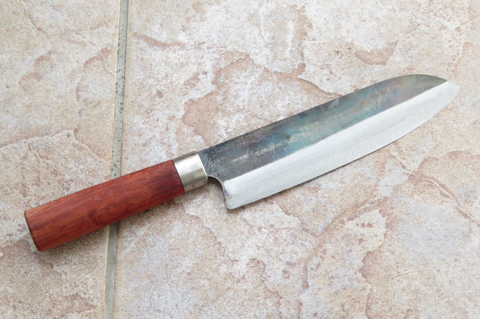 Crude – 7 Inch Japanese Santoku Chef Knife, Carbon Steel, Forged !