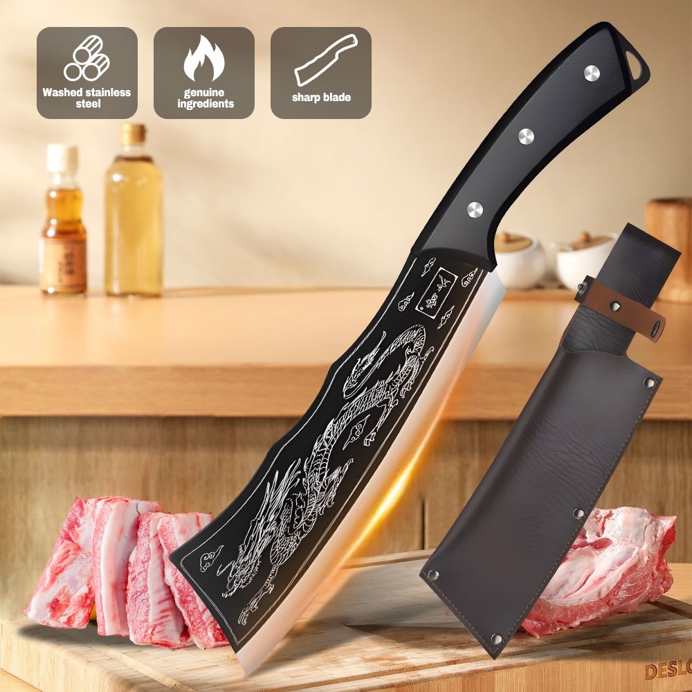 8in Meat Cleaver Viking Butcher knife Sharp Heavy Duty Bone Chopper with Sheath