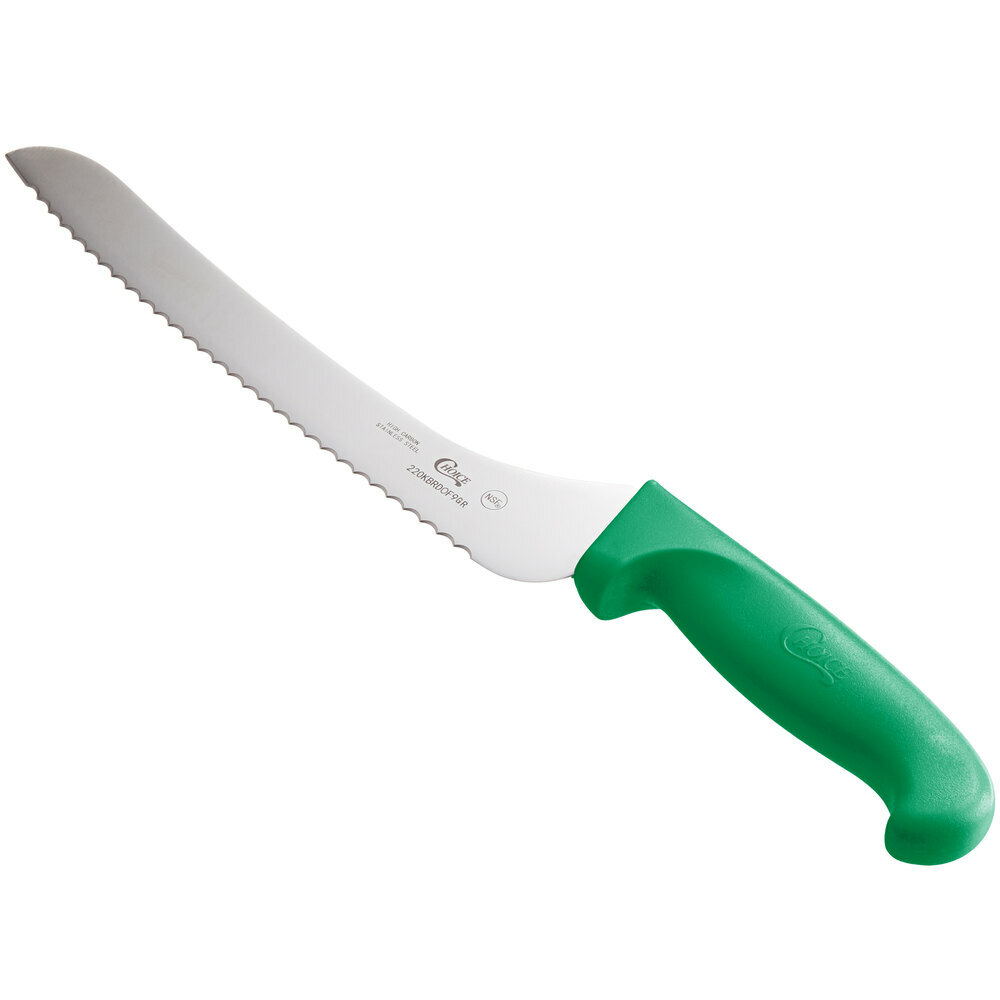Choice 9″ Offset Serrated Edge Bread Knife with Green Handle