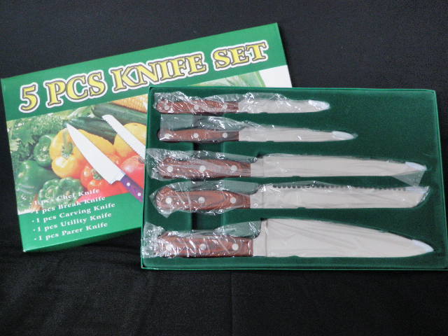 5 PCS KNIFE SET COOKINGKITCHEN CHEF CARVING PARER BREAK UTILITY BOX WOOD HANDLE