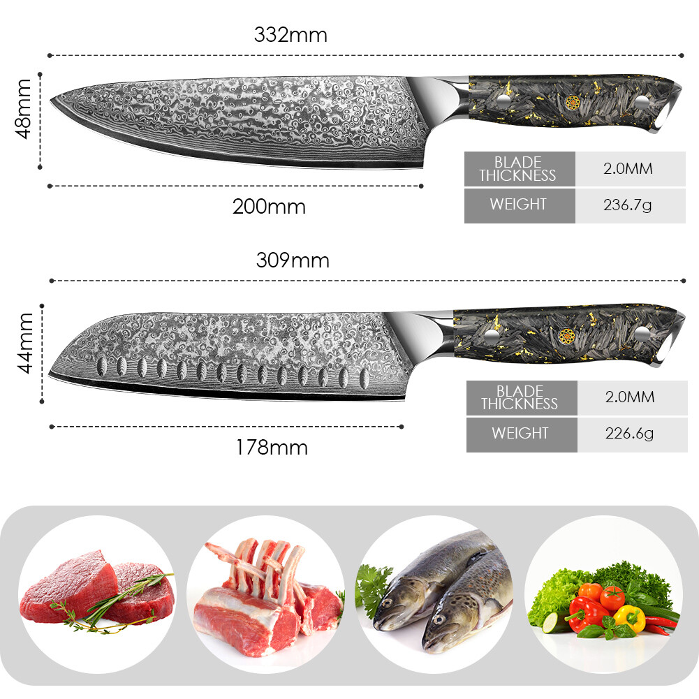 8In Kitchen Knife Santoku Knife Damascus Chef Knife VG10 Handle for Home Kitchen
