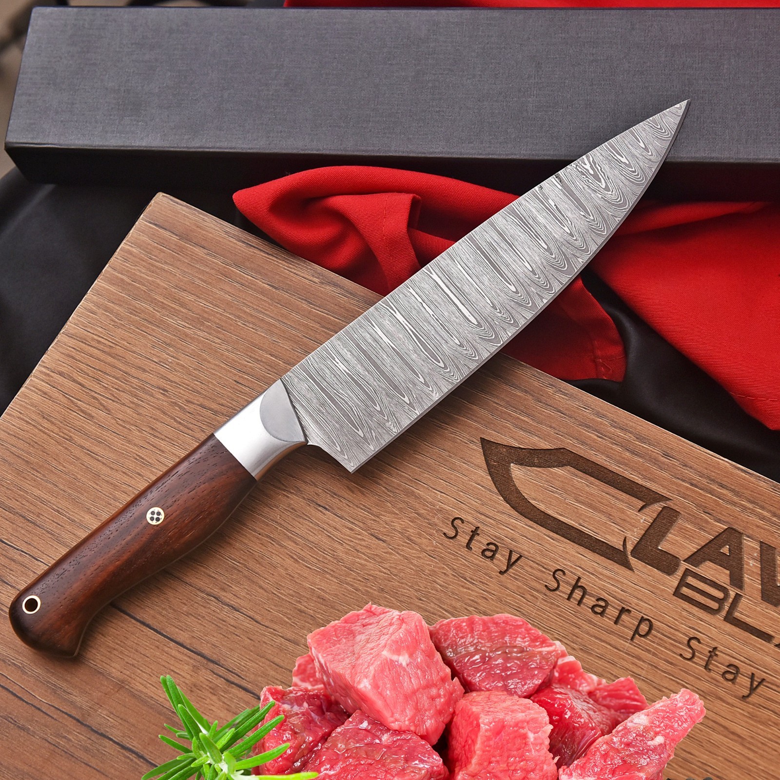 CUSTOM HANDMADE FORGED DAMASCUS STEEL CHEFS KNIFE KITCHEN KNIFE WITH GIFT BOX