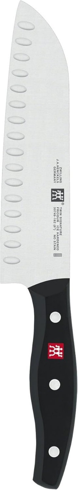Twin Signature 7-inch Razor-Sharp German Hollow Edge Santoku Knife, Made in C…