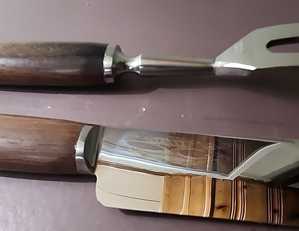 TEAK French Made MCM Carving Set 12 INCH Knife & 10 INCH Fork Teak Handles