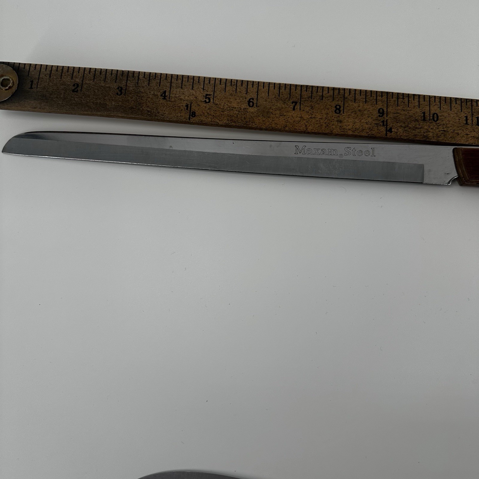 Vtg Maxam Steel Japan Cutlery 10.5 Slicing Carving Knife Wood Handle Full Tang