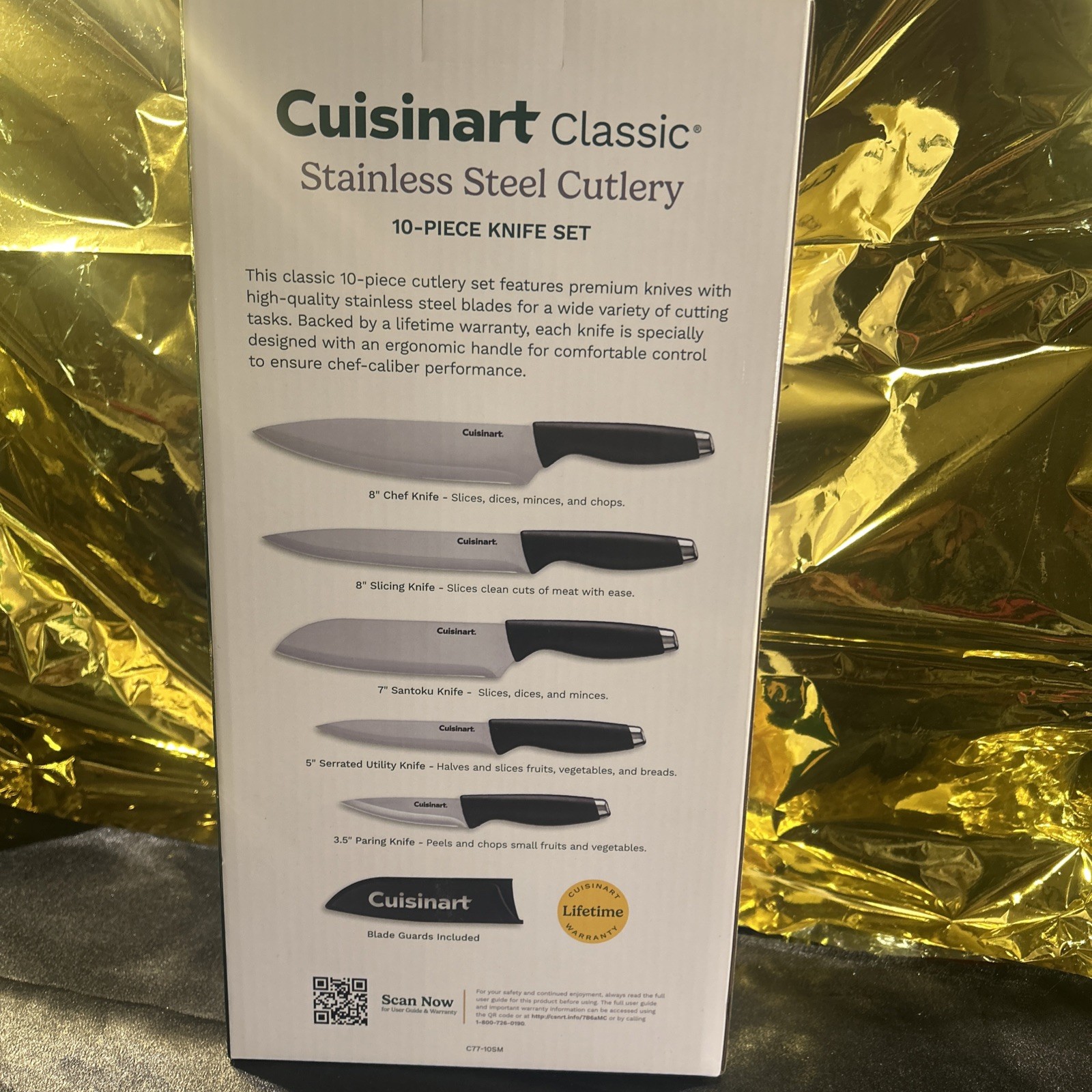 Cuisinart Classic 10 Pc Knife Set C77-10SM Chef Santoku Serrated Knives