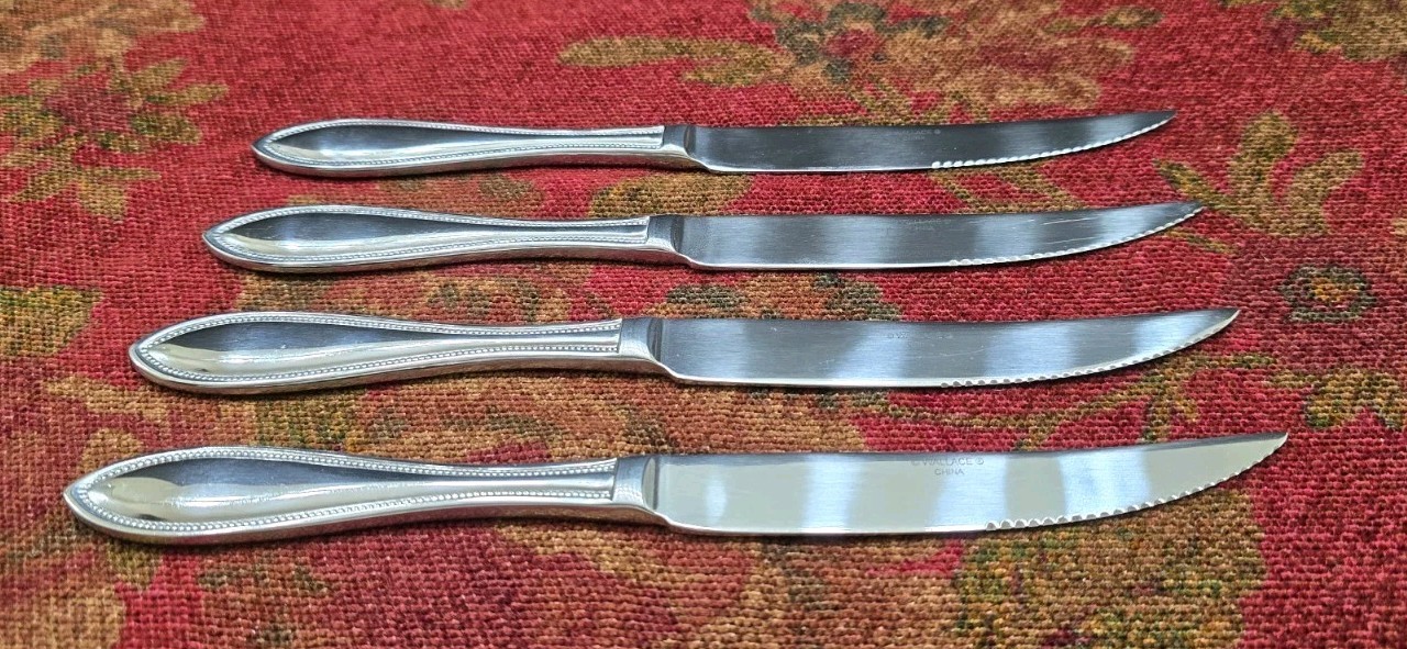 Wallace AMERICAN TRADITION 18/10 Beaded Stainless Serrated Steak Knives Set of 4