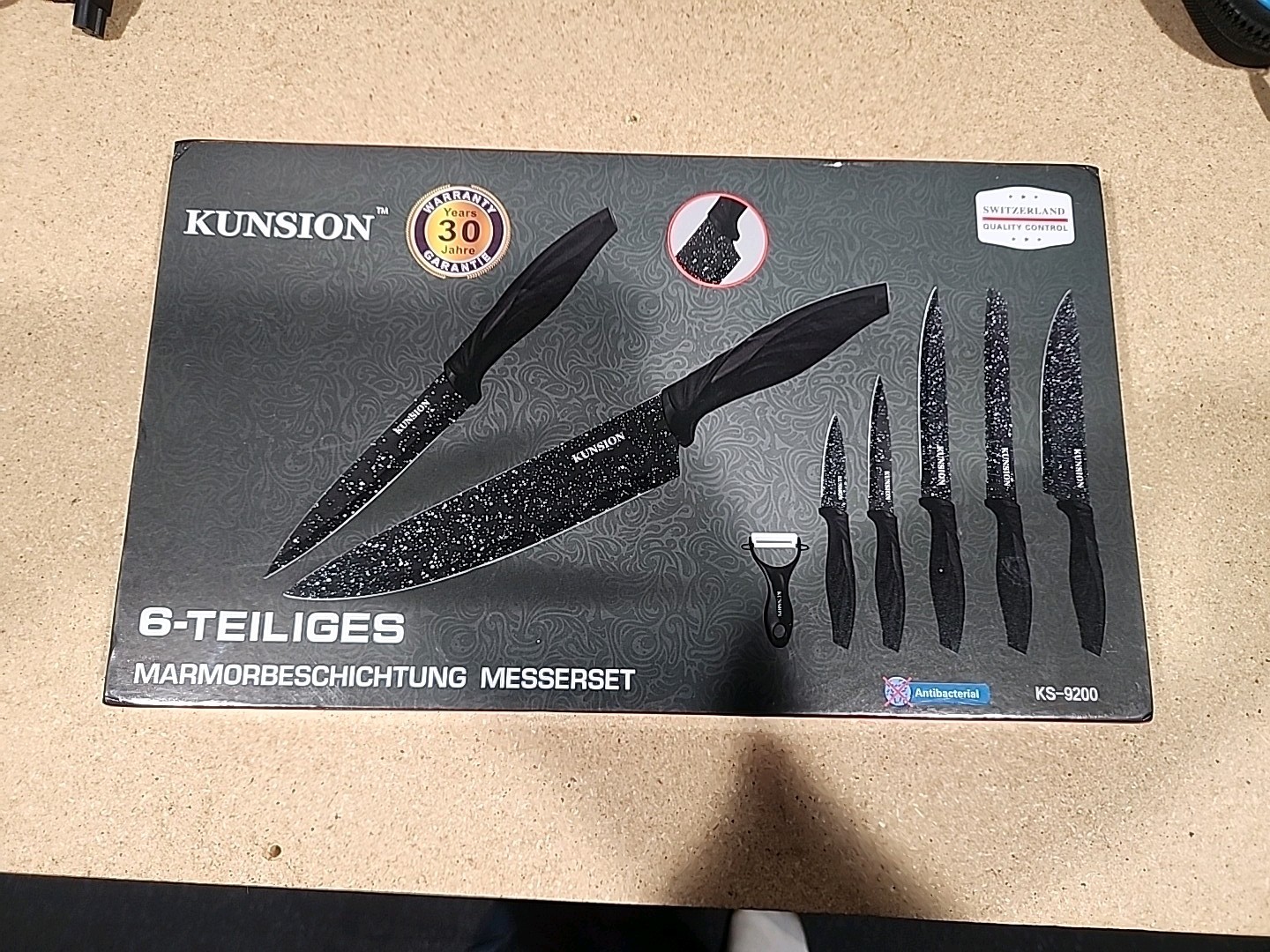 Kunsion Knife Set. NEW INBOX/SWITZERLAND STAINLESS STEEL BLACK KNIVES SEE PHOTOS
