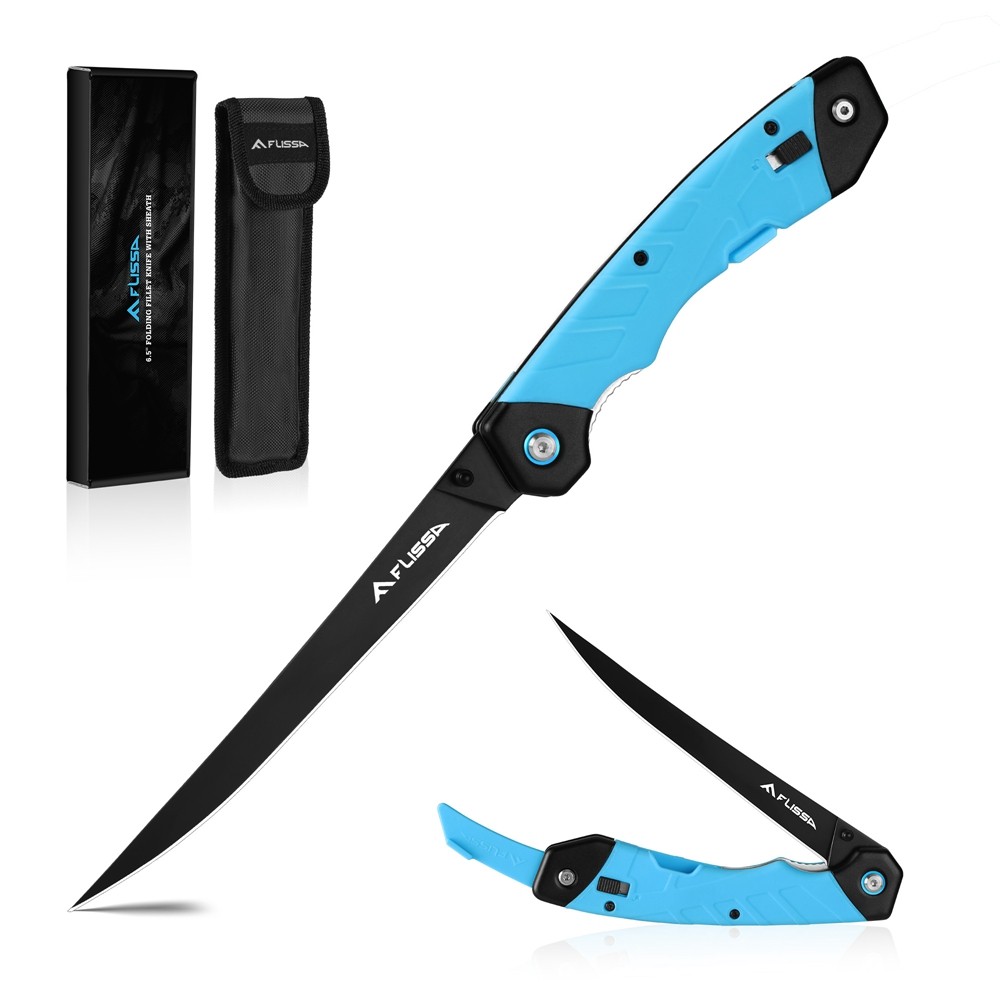 FLISSA 6.5″ Folding Fillet Fishing Knife Razor Sharp flexible Blade w/Sheath USA