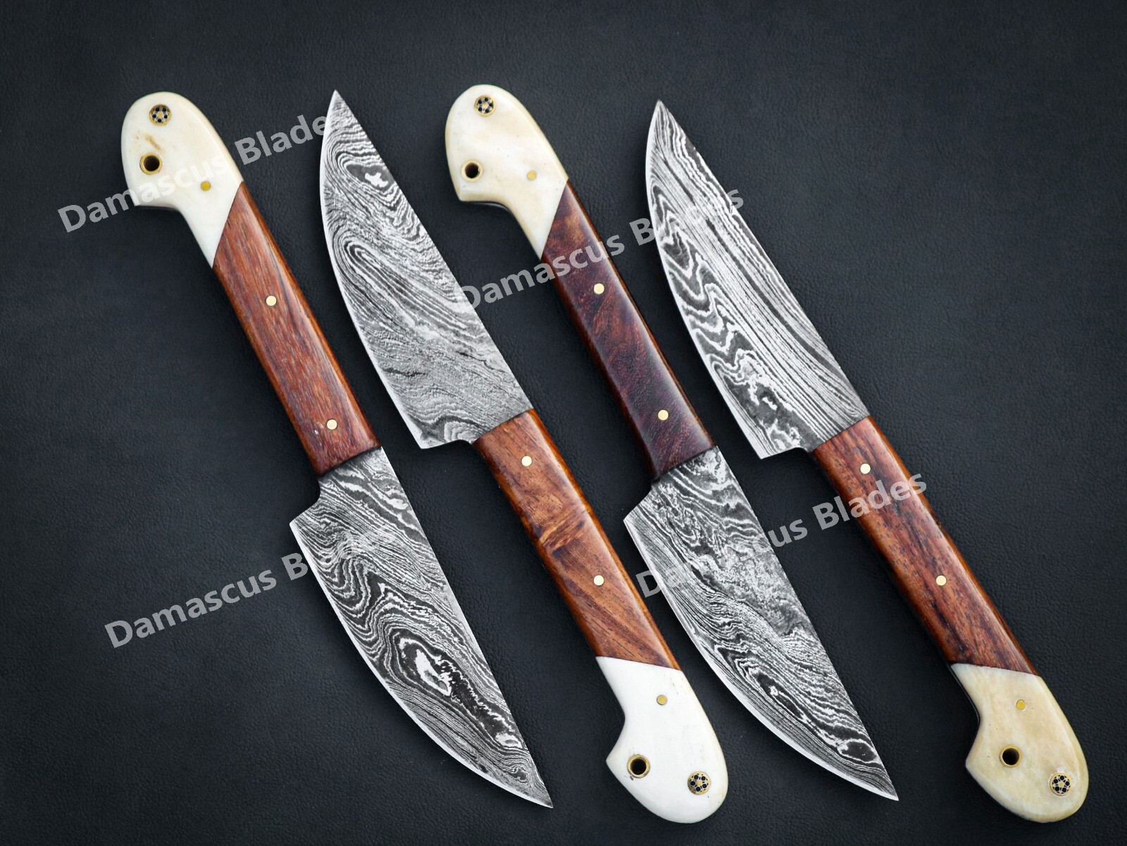 Custom Handmade Forged Damascus Steel Kitchen Chef Steak Knife Set With Wood Box