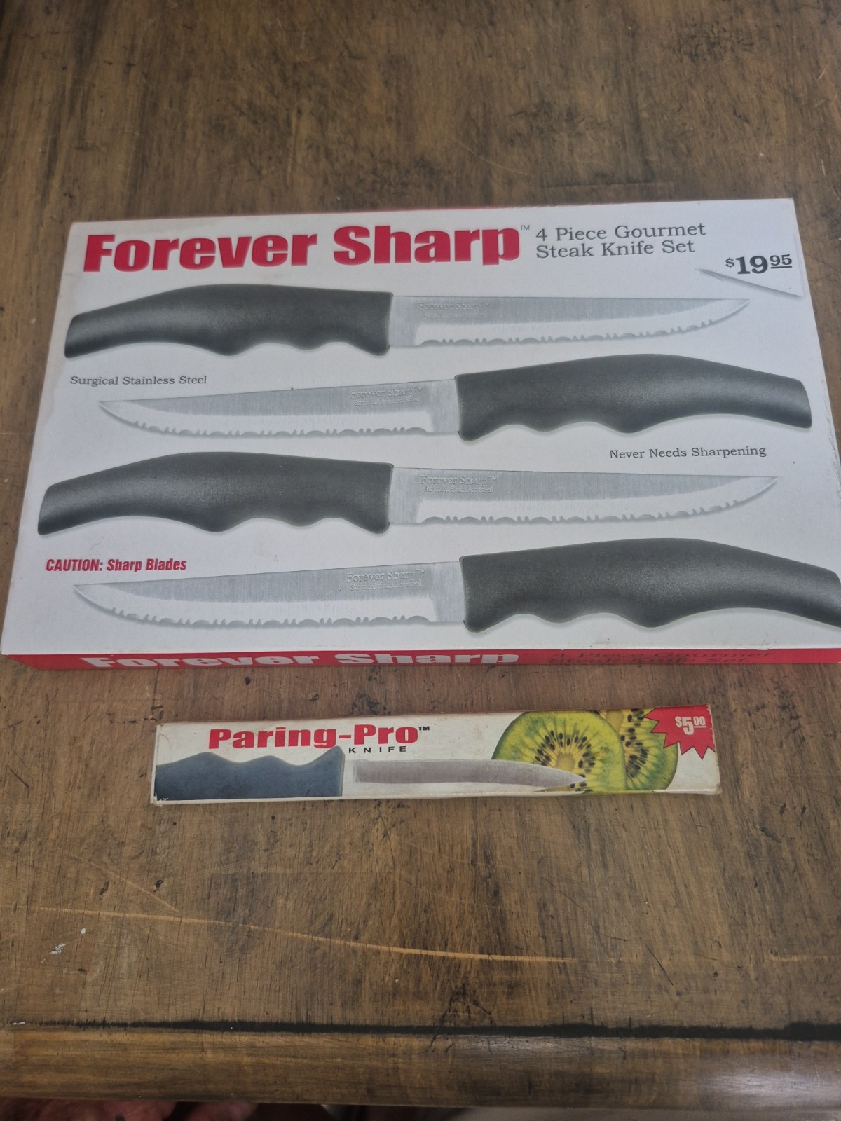 Forever Sharp 4 Piece Gourmet Steak Knife Set 8.5” Long And 1 Paring Pro New….
