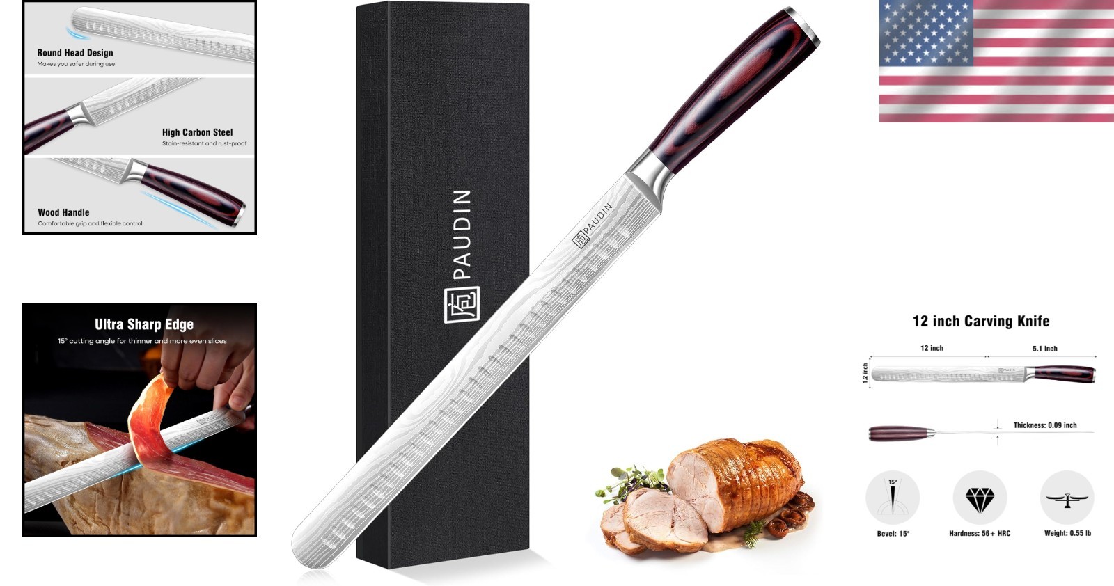 Pro-Grade 12-Inch Carving Knife – Ideal for BBQ, Turkey, and Roasts – Gift-Ready