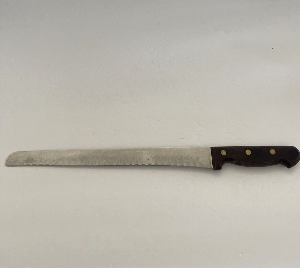 Vintage Forschner Victorinox 12″ Swiss Slicing Knife, Granton Edge, Rosewood